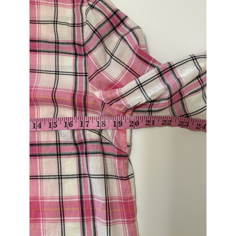 Talbots Plaid Cotton Shirt Button Up Collar Lightweight Classic Preppy Pink Med - Picture 12 of 16